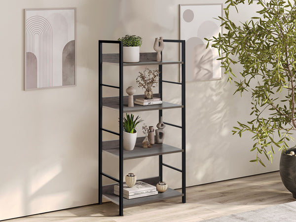 Towai 4 Tier Storage Shelf - Grey Oak + Black