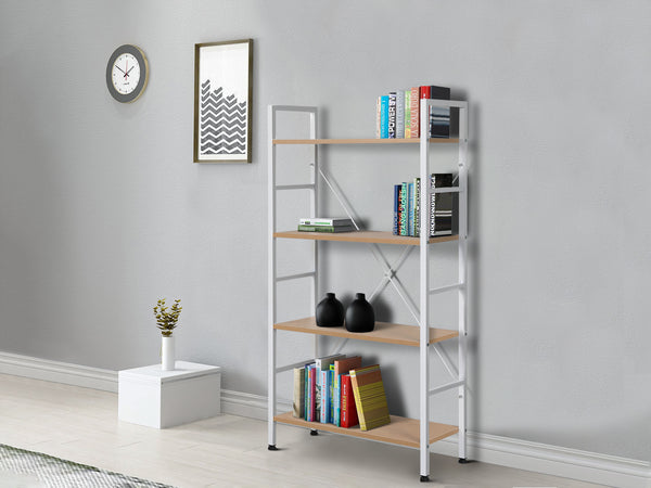 Hikuai 4 Tier Bookshelf - Natural + White