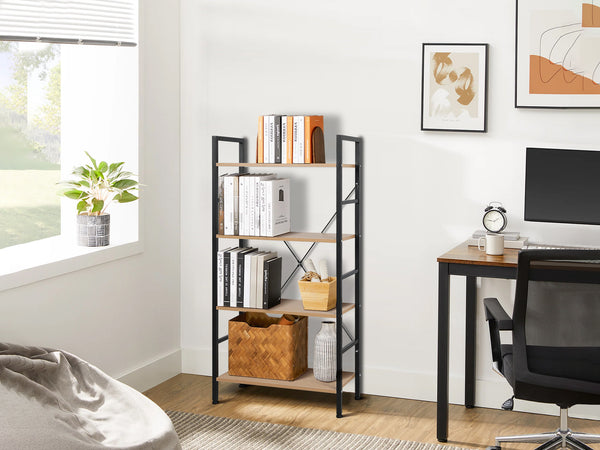Hikuai 4 Tier Bookshelf - Natural + Black