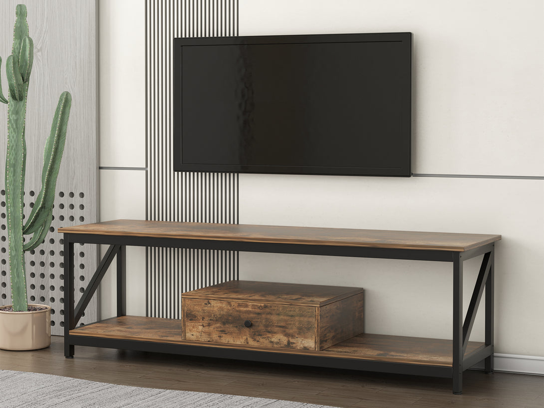 Atlas 1.4m Entertainment Unit with Drawer - Rustic Brown