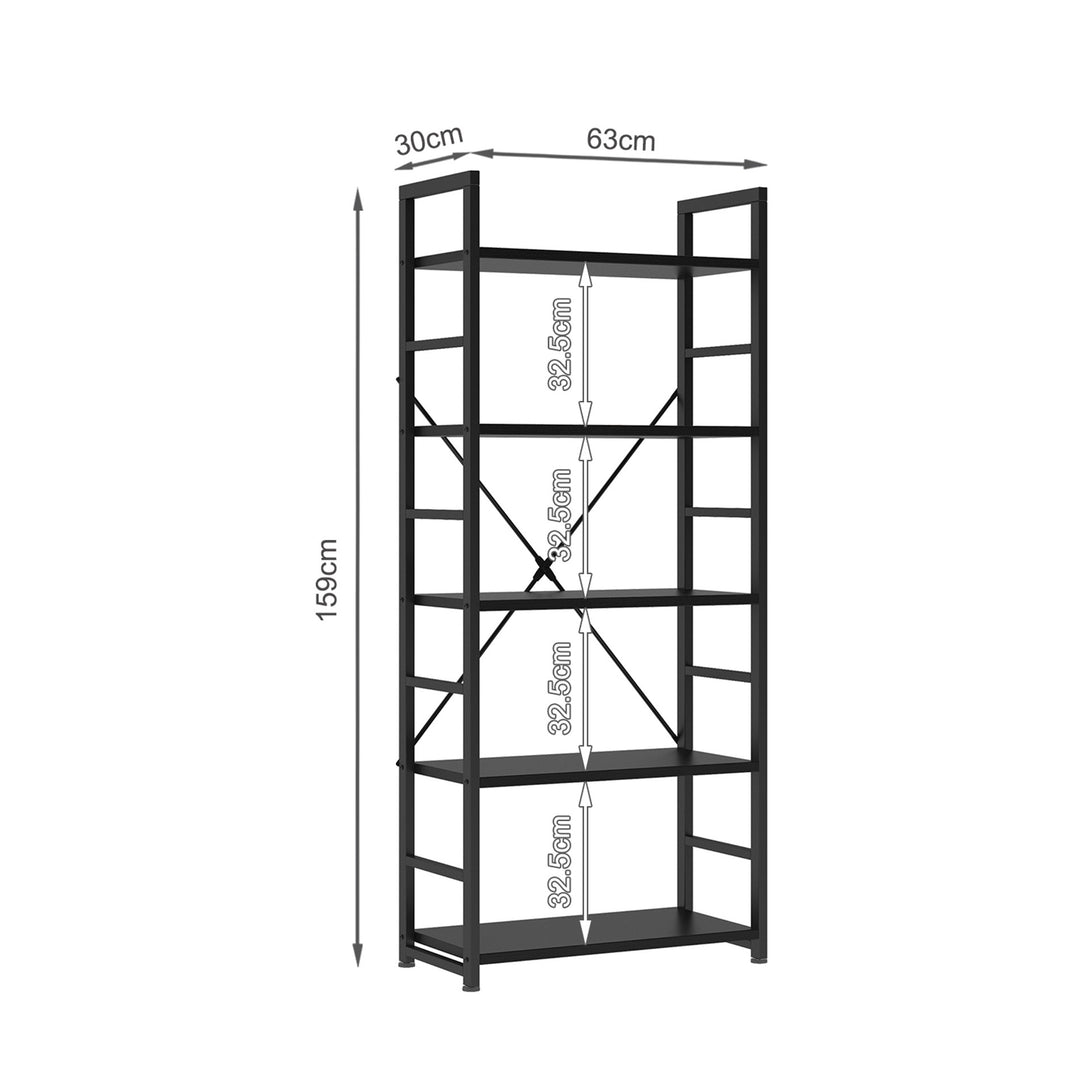 Poroti 5 Tier Bookshelf Storage Shelf - Black