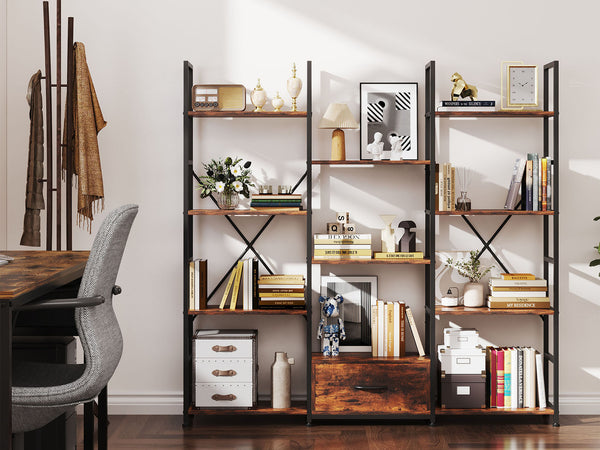 Auroa 4 Tier Bookshelf with Drawer - Rustic Brown
