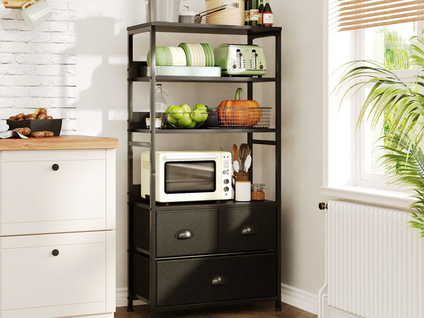 Whitby 4 Tier Storage Shelf with Drawers - Black