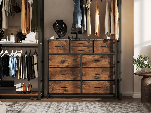 Natalia 10 Drawers Lowboy Chest Dresser - Rustic Brown