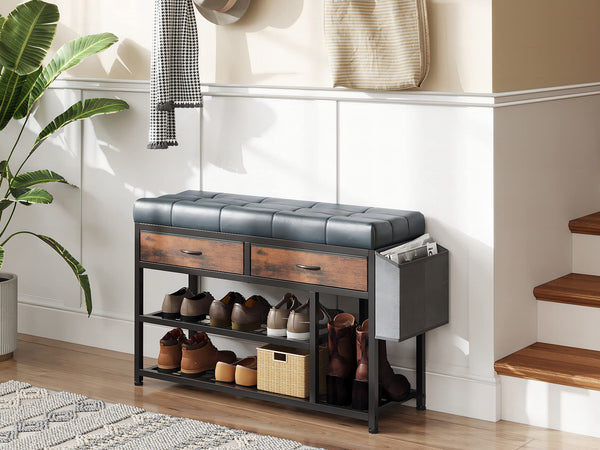 Plover Shoe Rack with Storage Bag - Rustic Brown+Blue