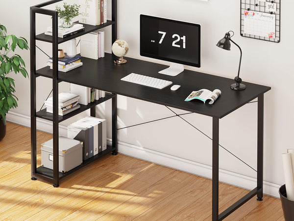 Kevin 140cm Computer Desk with Bookshelf - Black