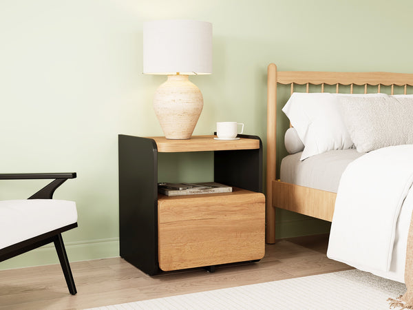 Dorian Bedside Table - Walnut + Black
