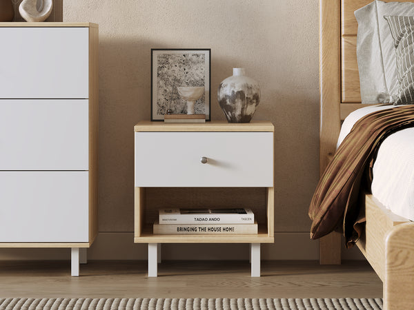 Ellis Bedside Table - Oak + White