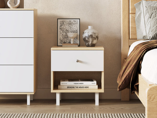 Ellis Bedside Table - Oak + White