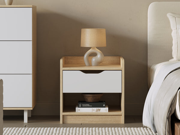 Haley Bedside Table - Oak + White