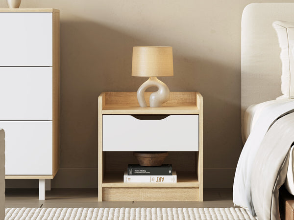 Haley Bedside Table - Oak + White