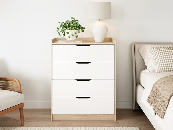 Haley 4 Drawers Tallboy - Oak + White
