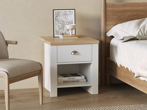 Tegan Bedside Table - Light Teak + White