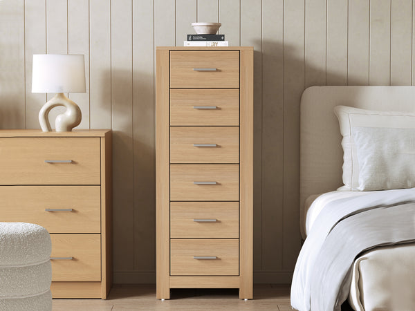 Olsen 6 Drawers Slim Tallboy - Oak