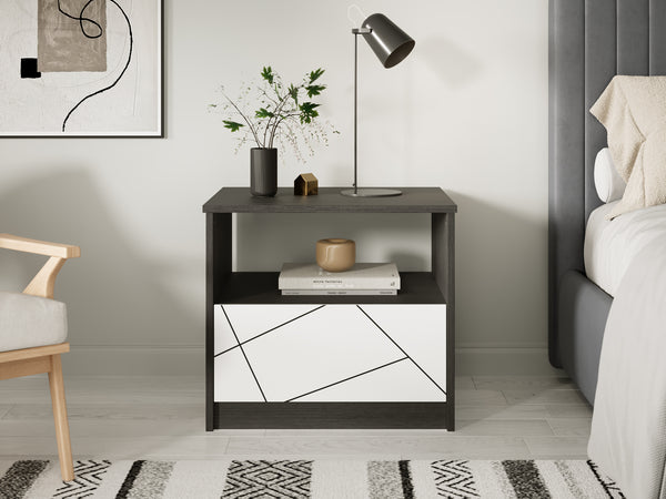Dustin Bedside Table - Oak Grey + White