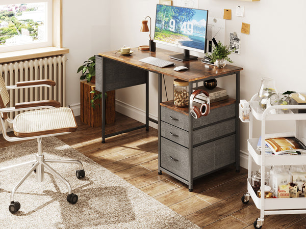 Thiago 100cm Computer Desk with 3 Drawers - Rustic Brown