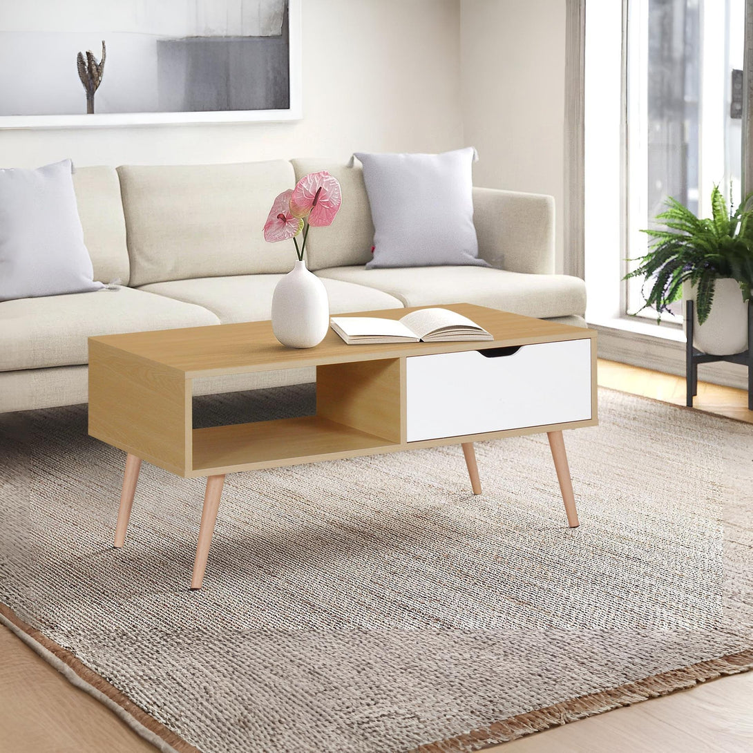 RILEY Wooden Coffee Table - Maple + White
