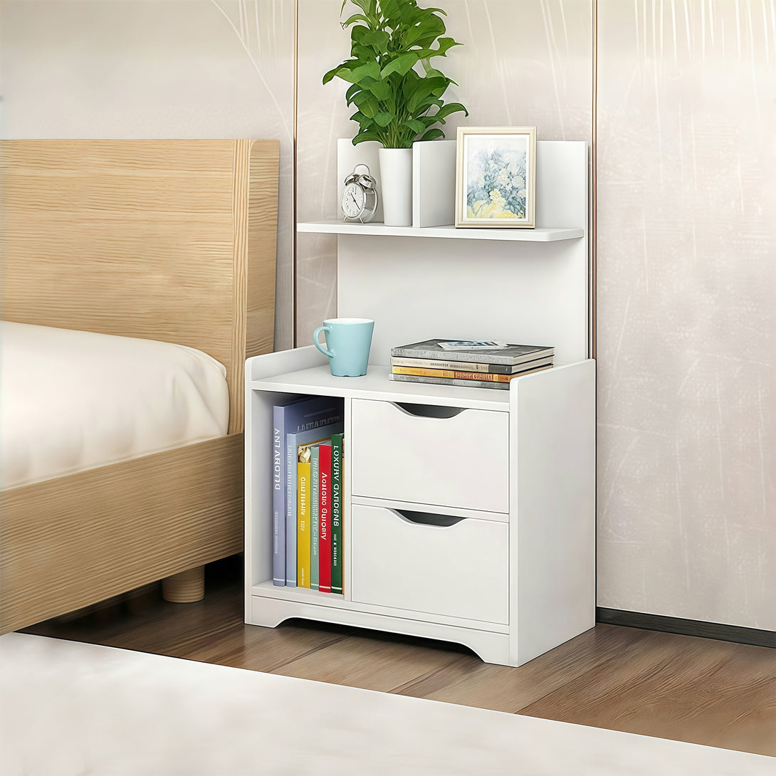 FINN Bedside Table with Shelves - White