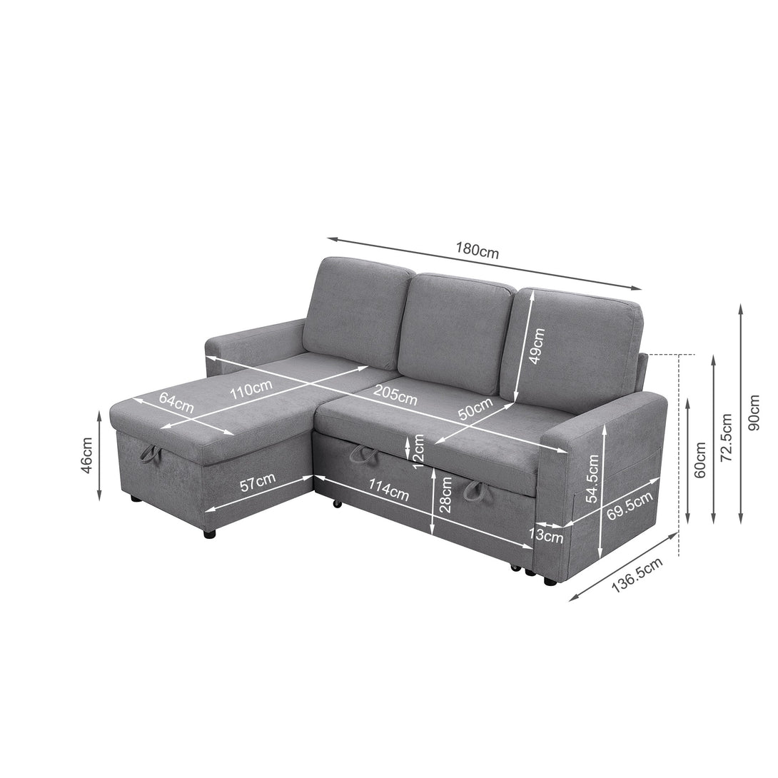 Amy 3 Seater Sofa Bed with Storage - Light Grey