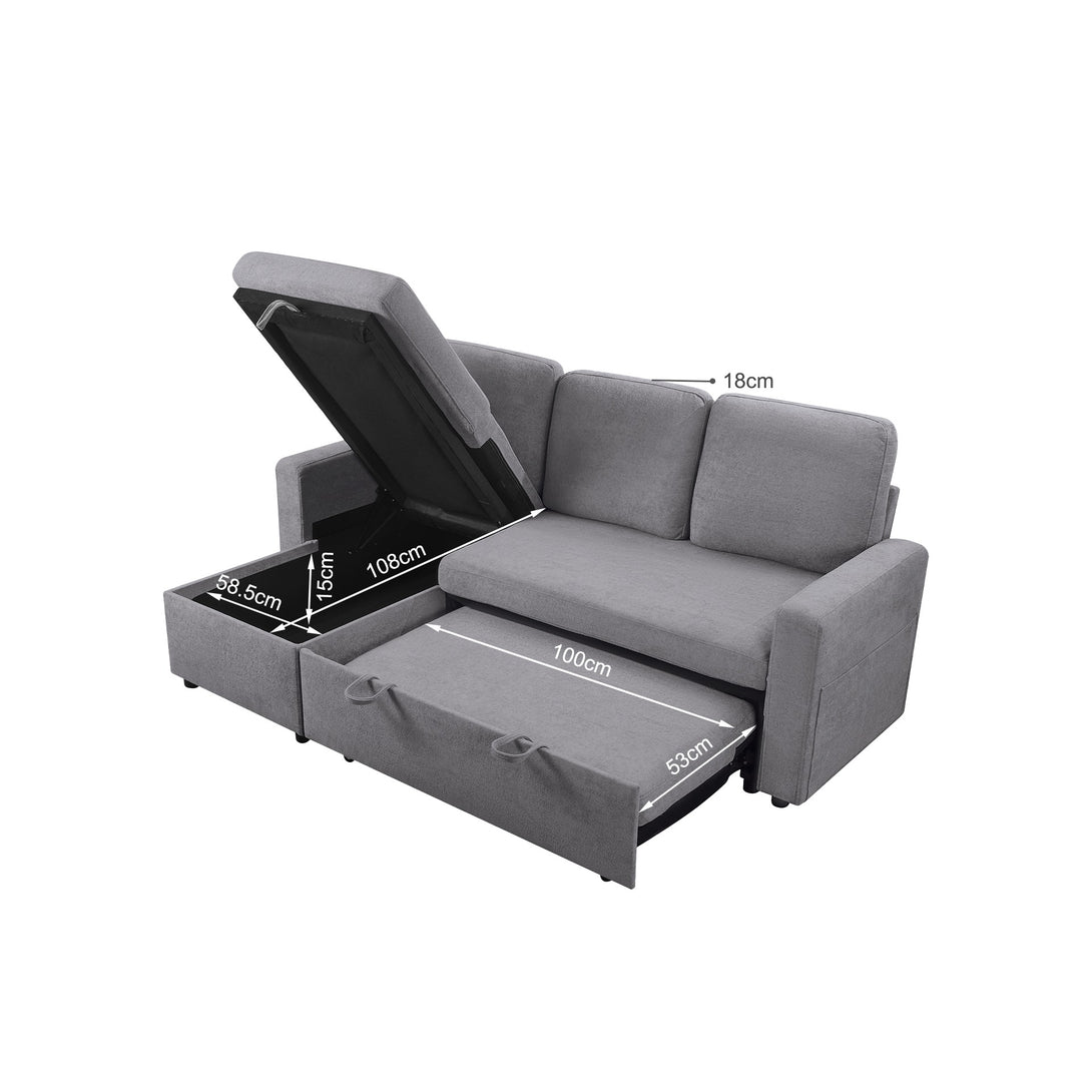 Amy 3 Seater Sofa Bed with Storage - Light Grey