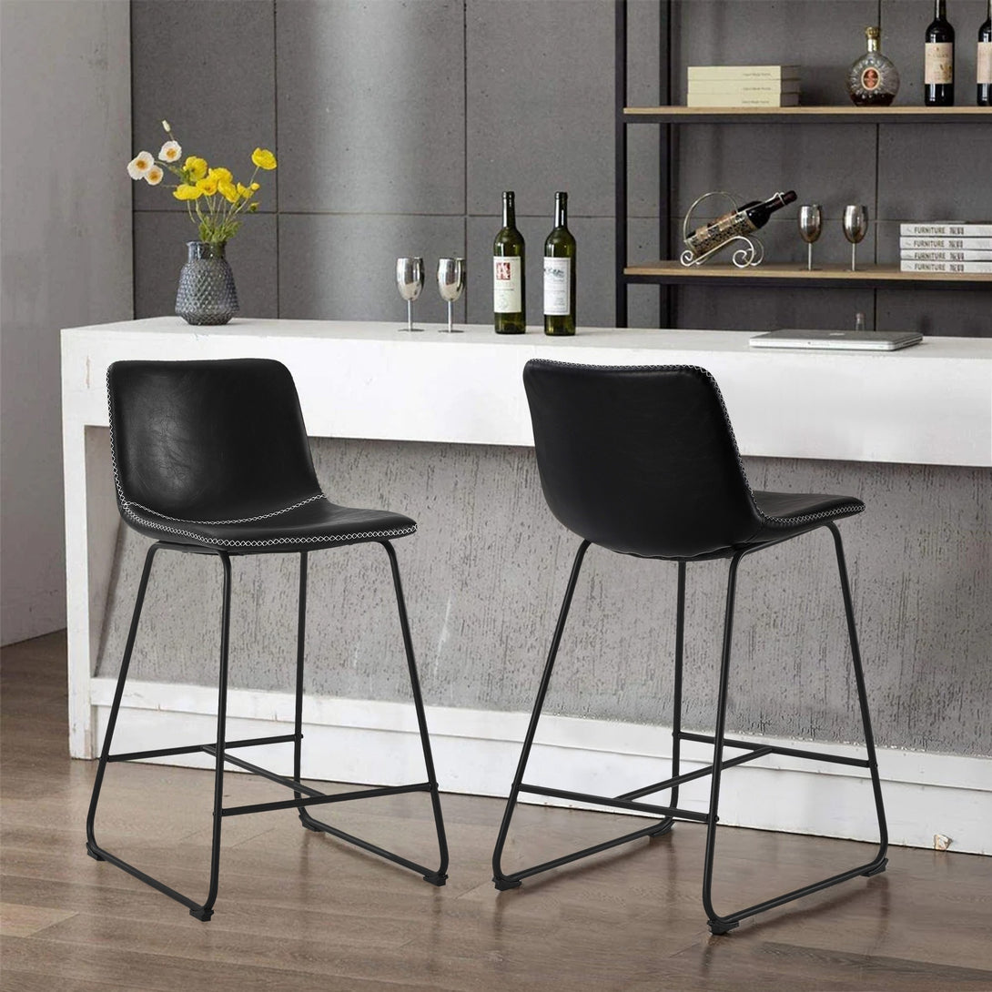 Luke PU Leather Bar Stool - Set of 2 - Black