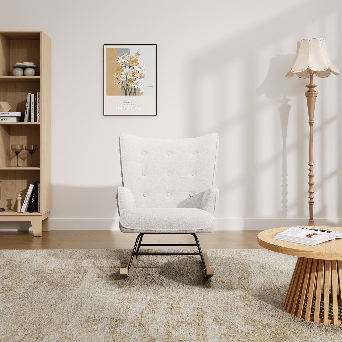 Ava Boucle Rocking Armchair - White