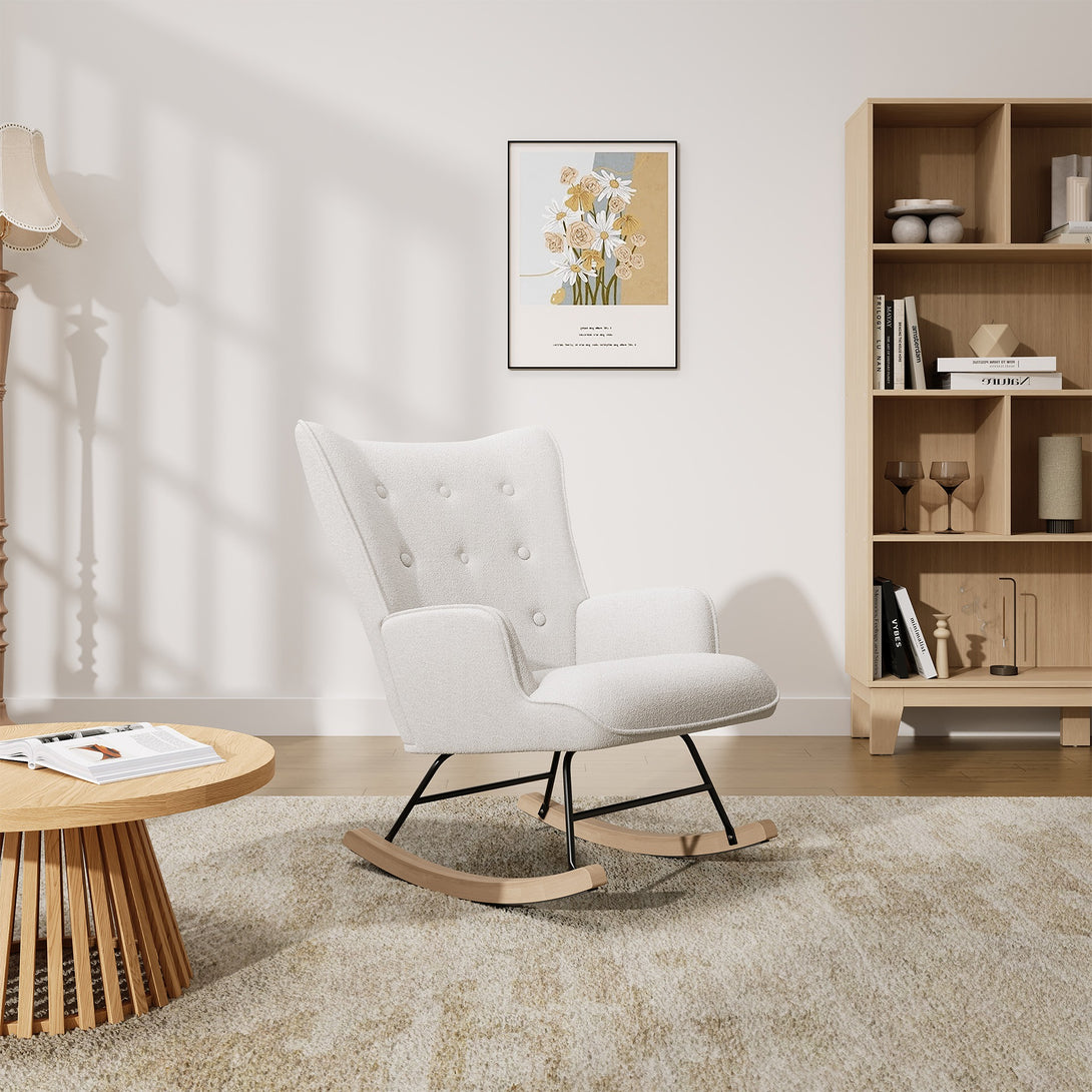 Ava Boucle Rocking Armchair - White