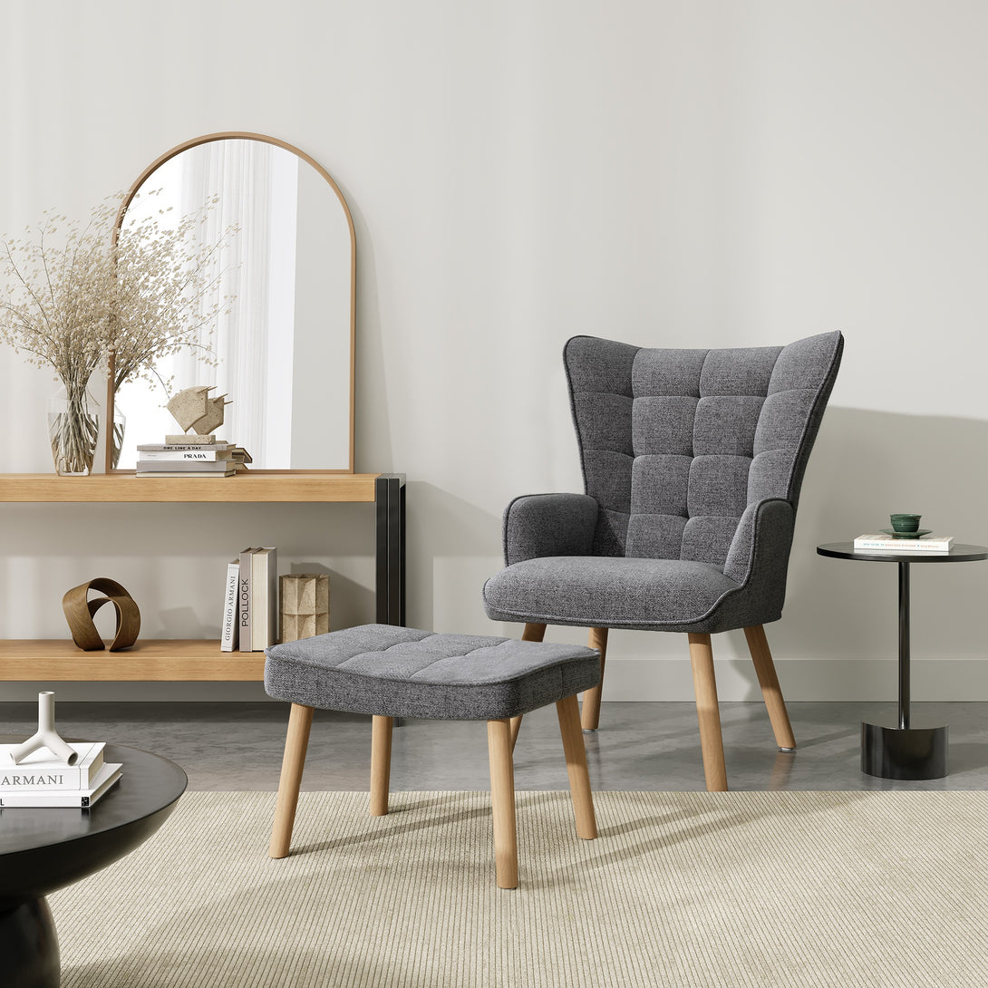 Emma Armchair with Ottoman - Grey