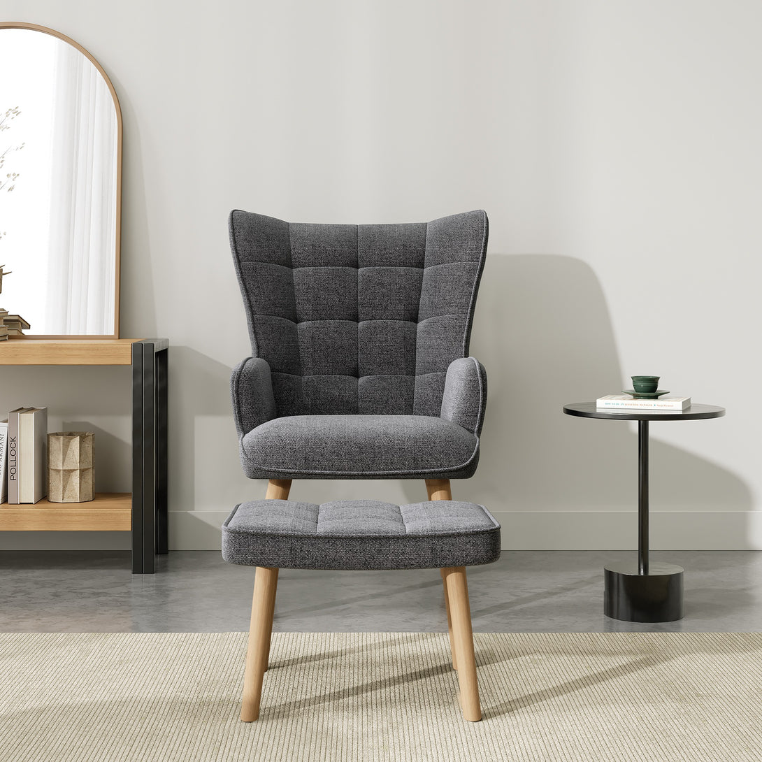Emma Armchair with Ottoman - Grey