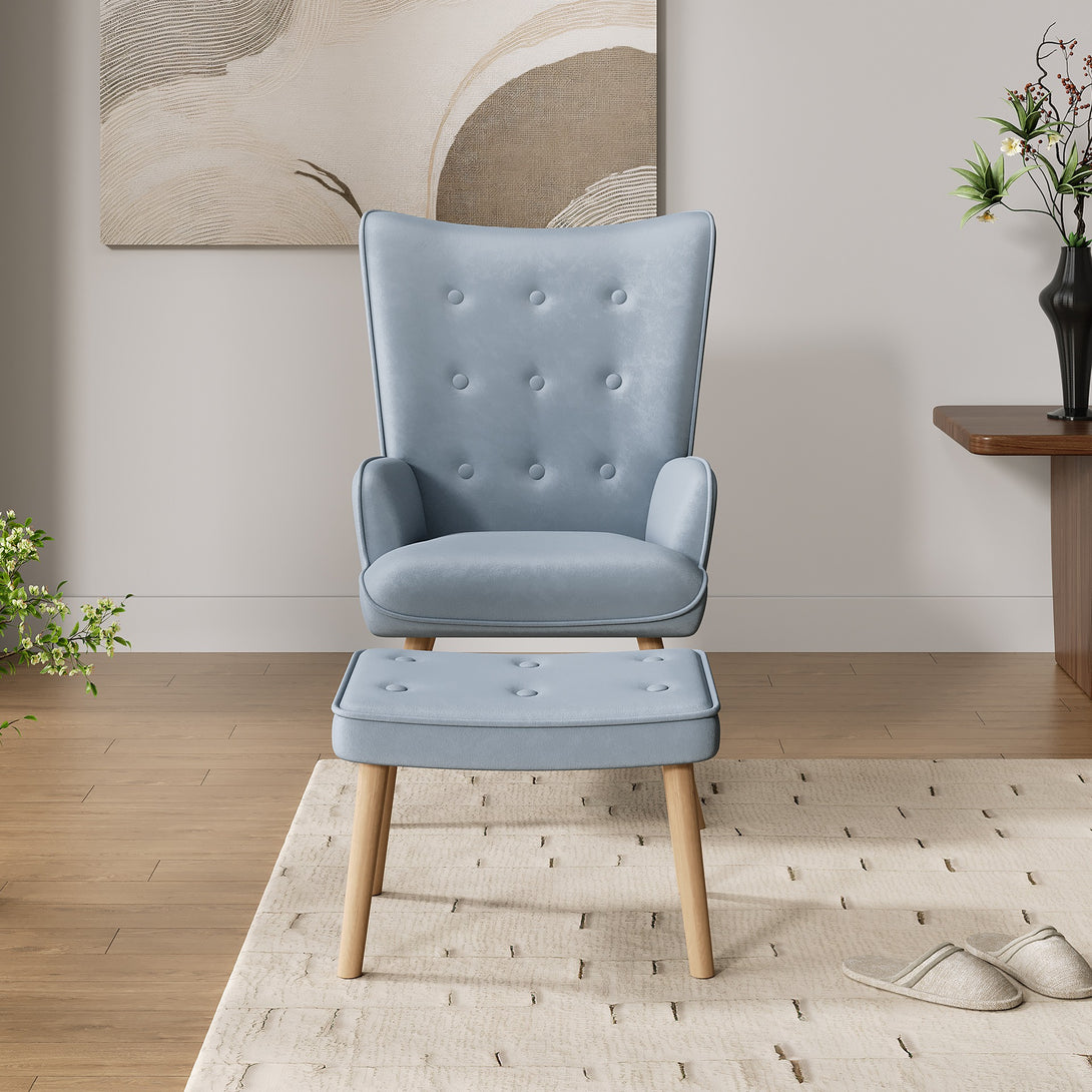 Olivia Armchair with Ottoman - Blue