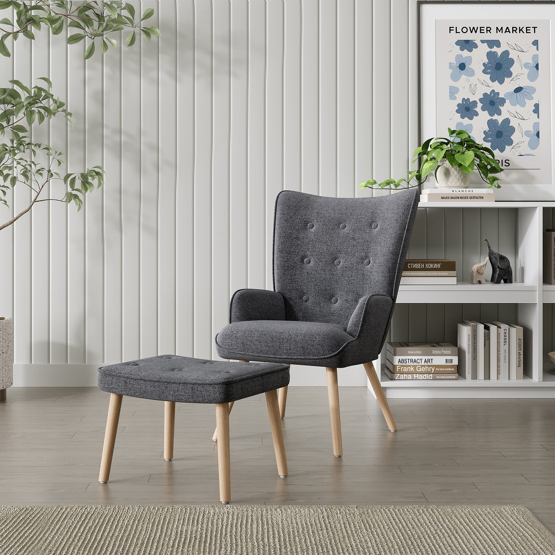 Olivia Armchair with Ottoman - Grey
