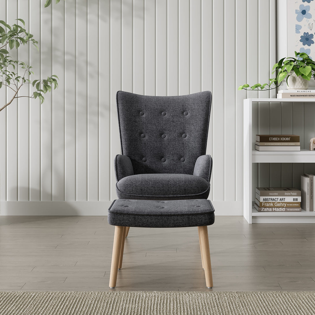 Olivia Armchair with Ottoman - Grey