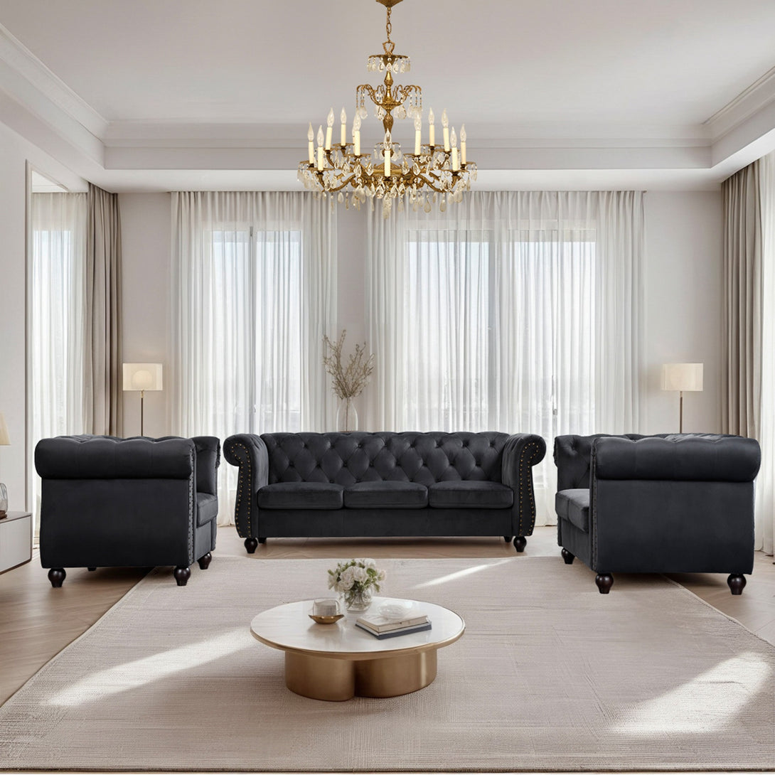 Emily Velvet 3 Seater Sofa - Black