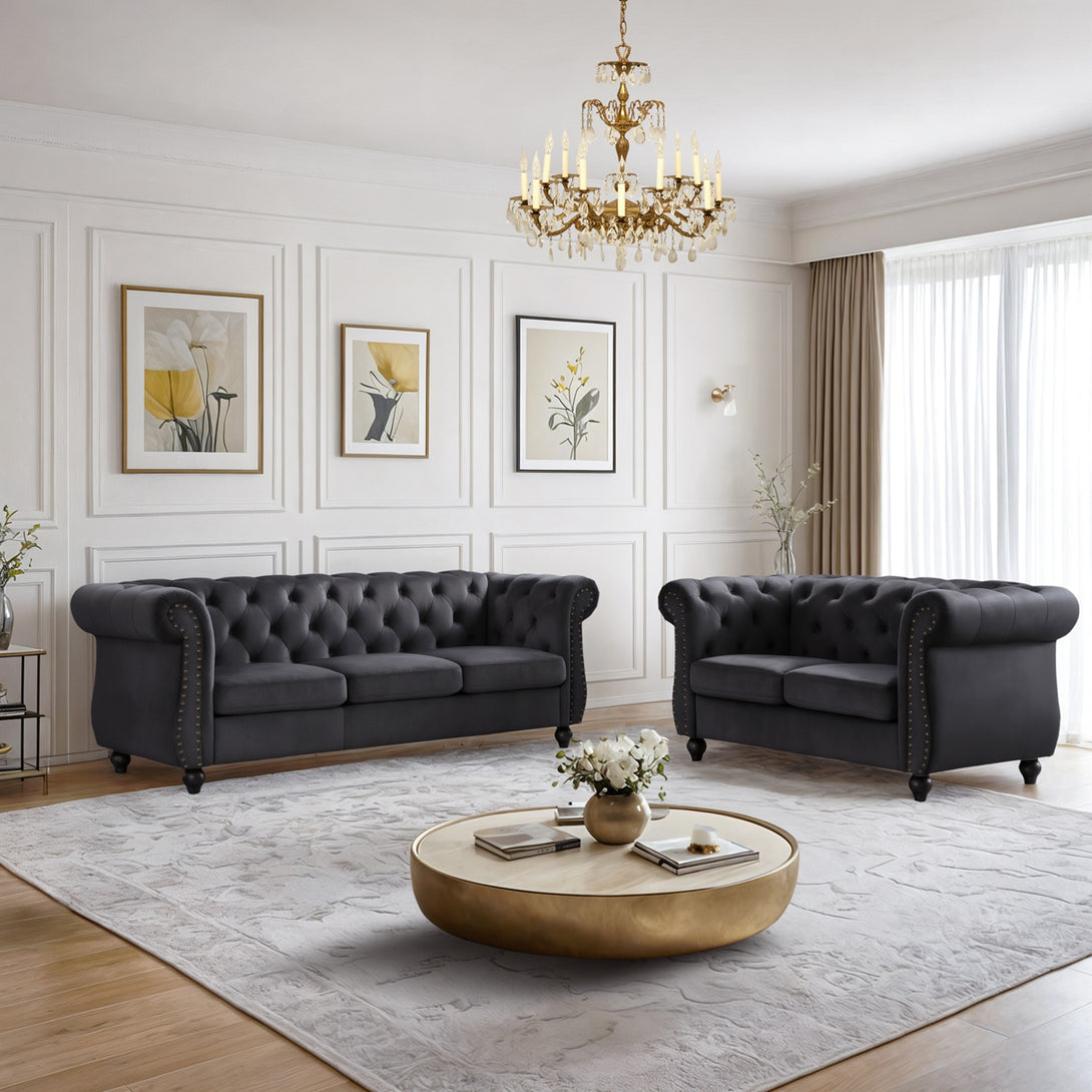 Emily Velvet 3 Seater Sofa - Black
