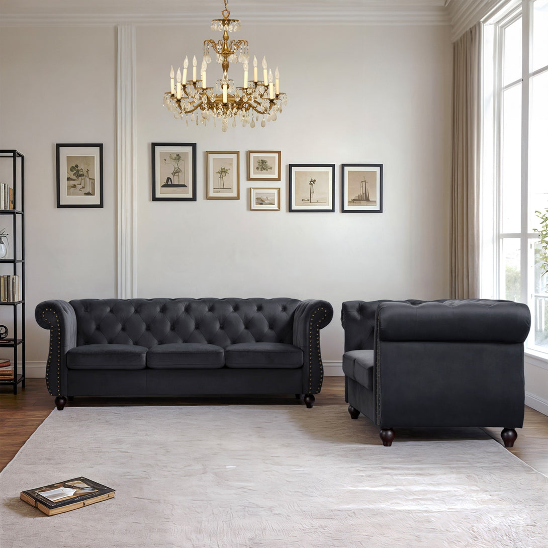 Emily Velvet 3 Seater Sofa - Black
