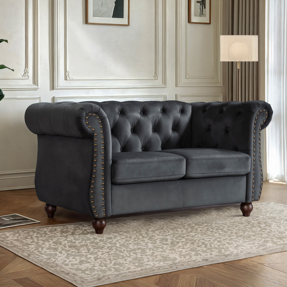 Emily Velvet 2 Seater Sofa - Black