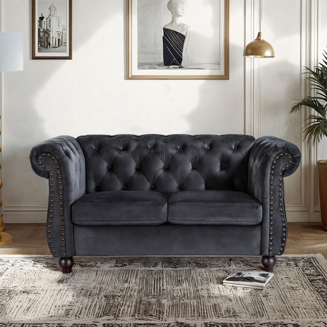 Emily Velvet 2 Seater Sofa - Black