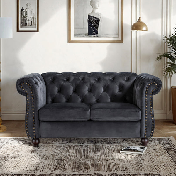 Emily Velvet 2 Seater Sofa - Black