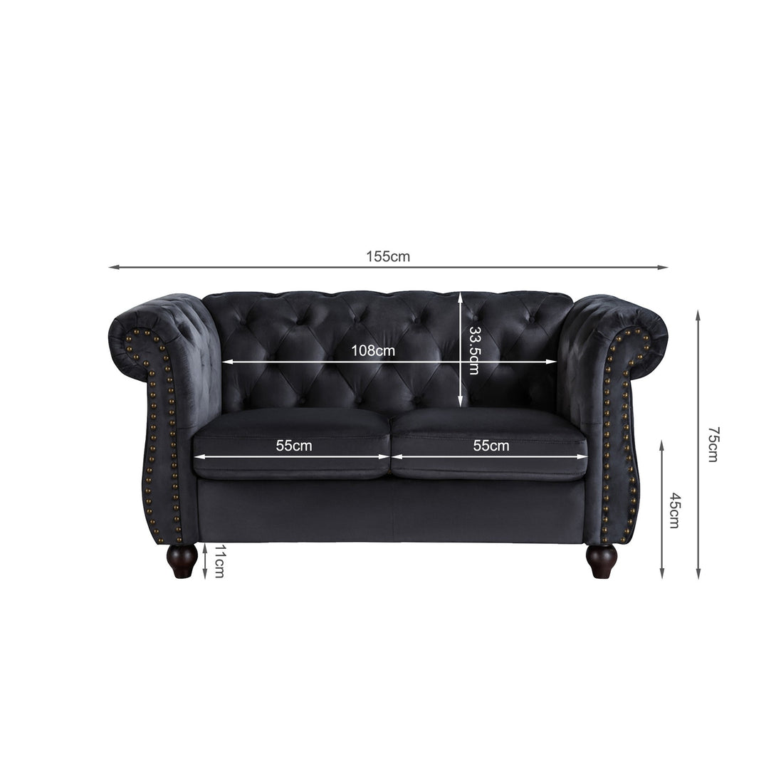 Emily Velvet 2 Seater Sofa - Black