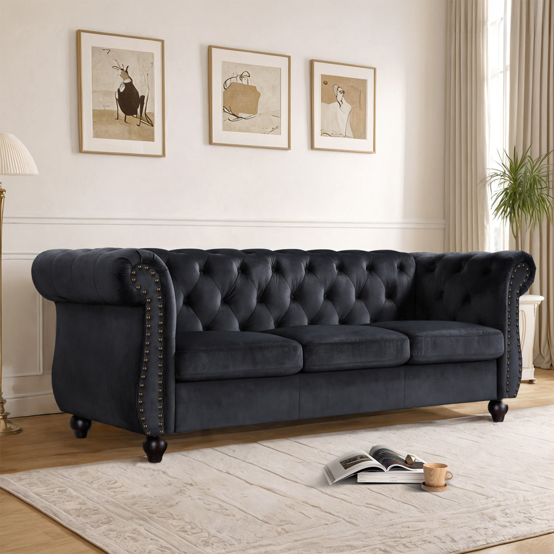 Emily Velvet 3 Seater Sofa - Black