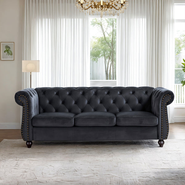 Emily Velvet 3 Seater Sofa - Black