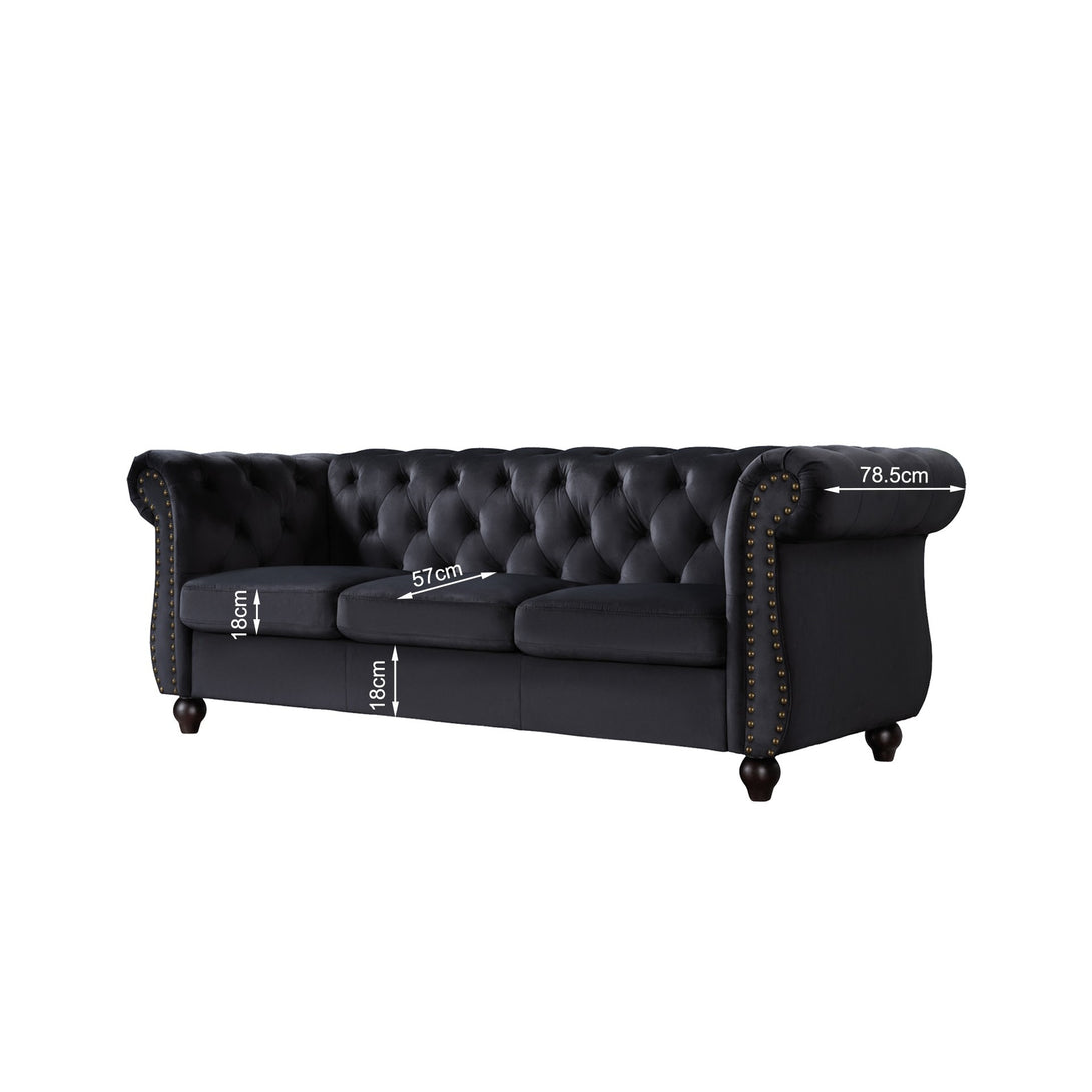 Emily Velvet 3 Seater Sofa - Black