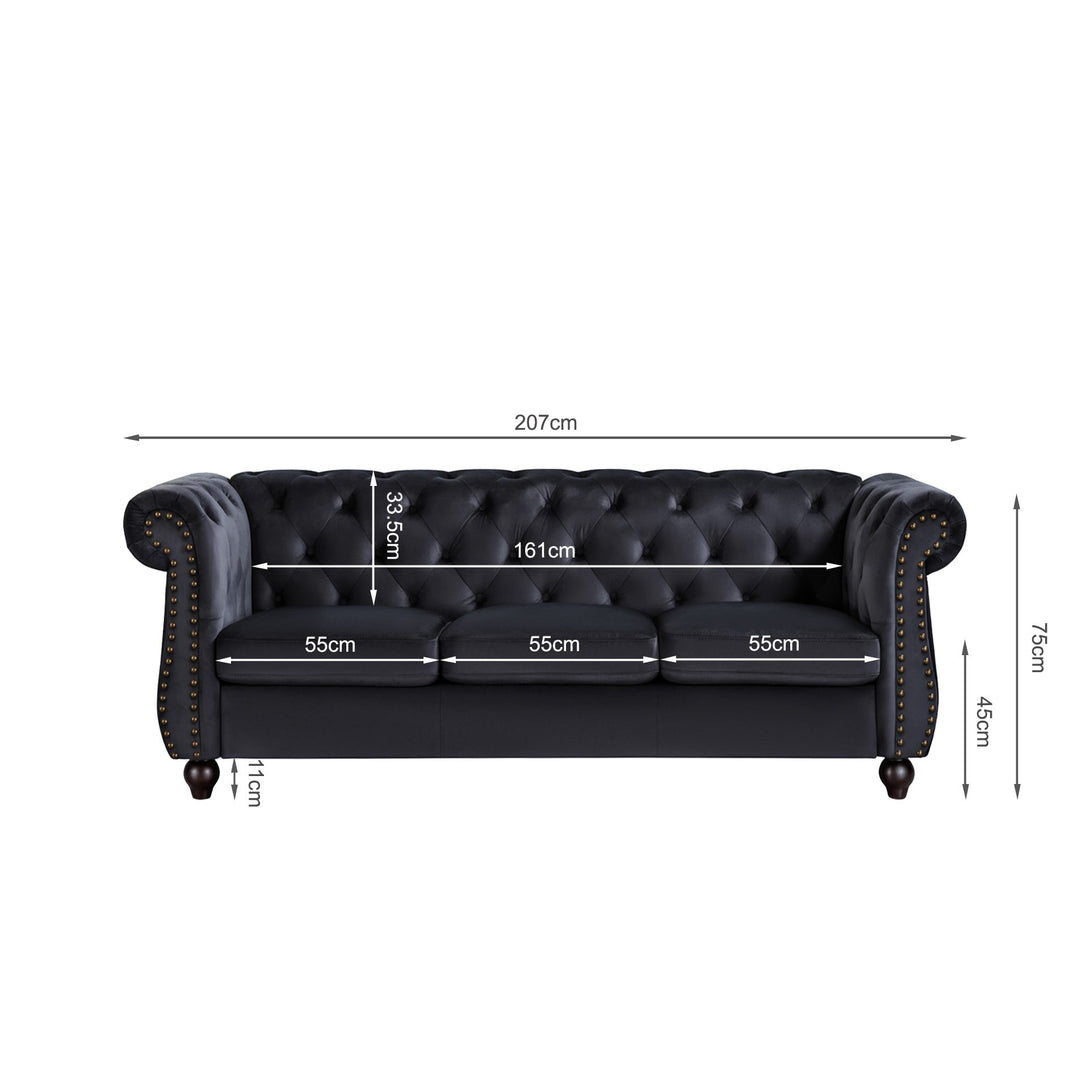 Emily Velvet 3 Seater Sofa - Black