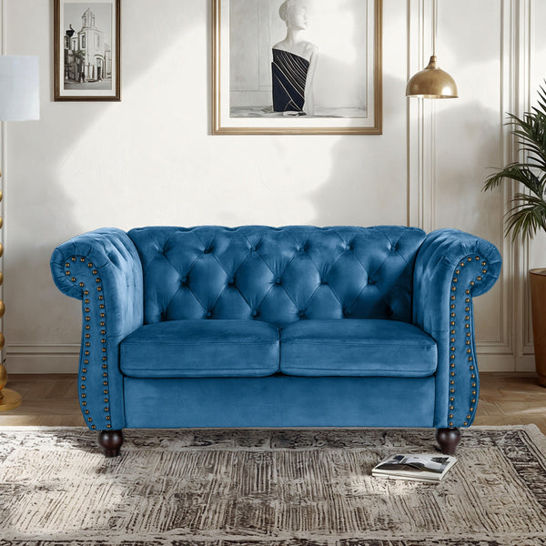 Emily Velvet 2 Seater Sofa - Dark Blue