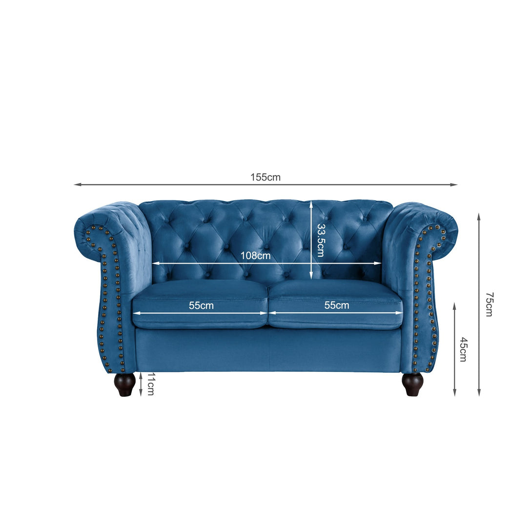 Emily Velvet 2 Seater Sofa - Dark Blue