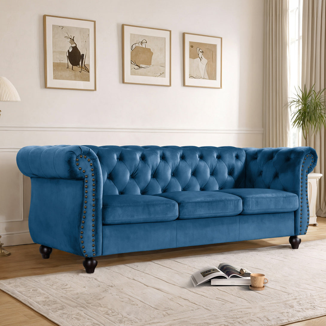 Emily Velvet 3 Seater Sofa - Dark Blue