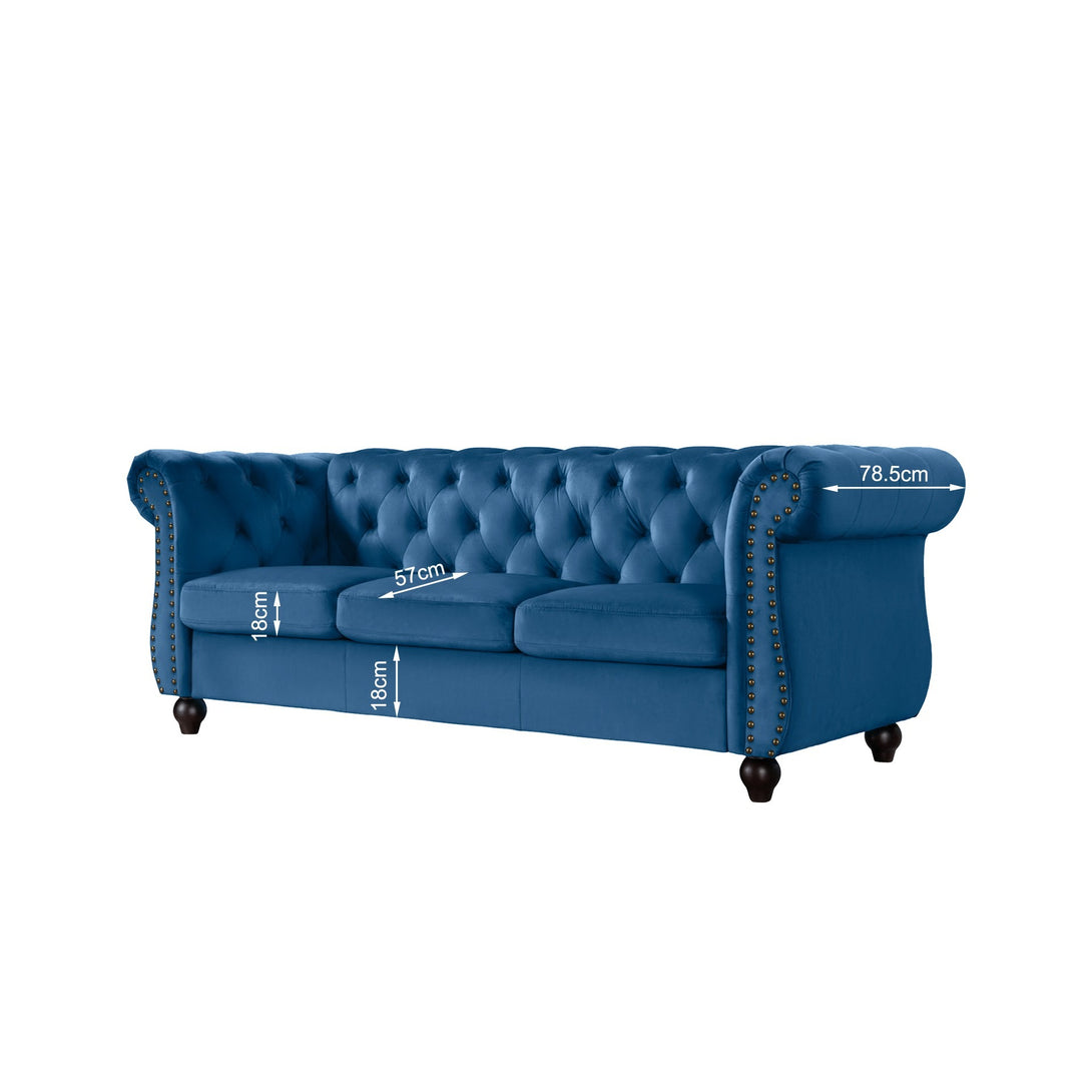 Emily Velvet 3 Seater Sofa - Dark Blue
