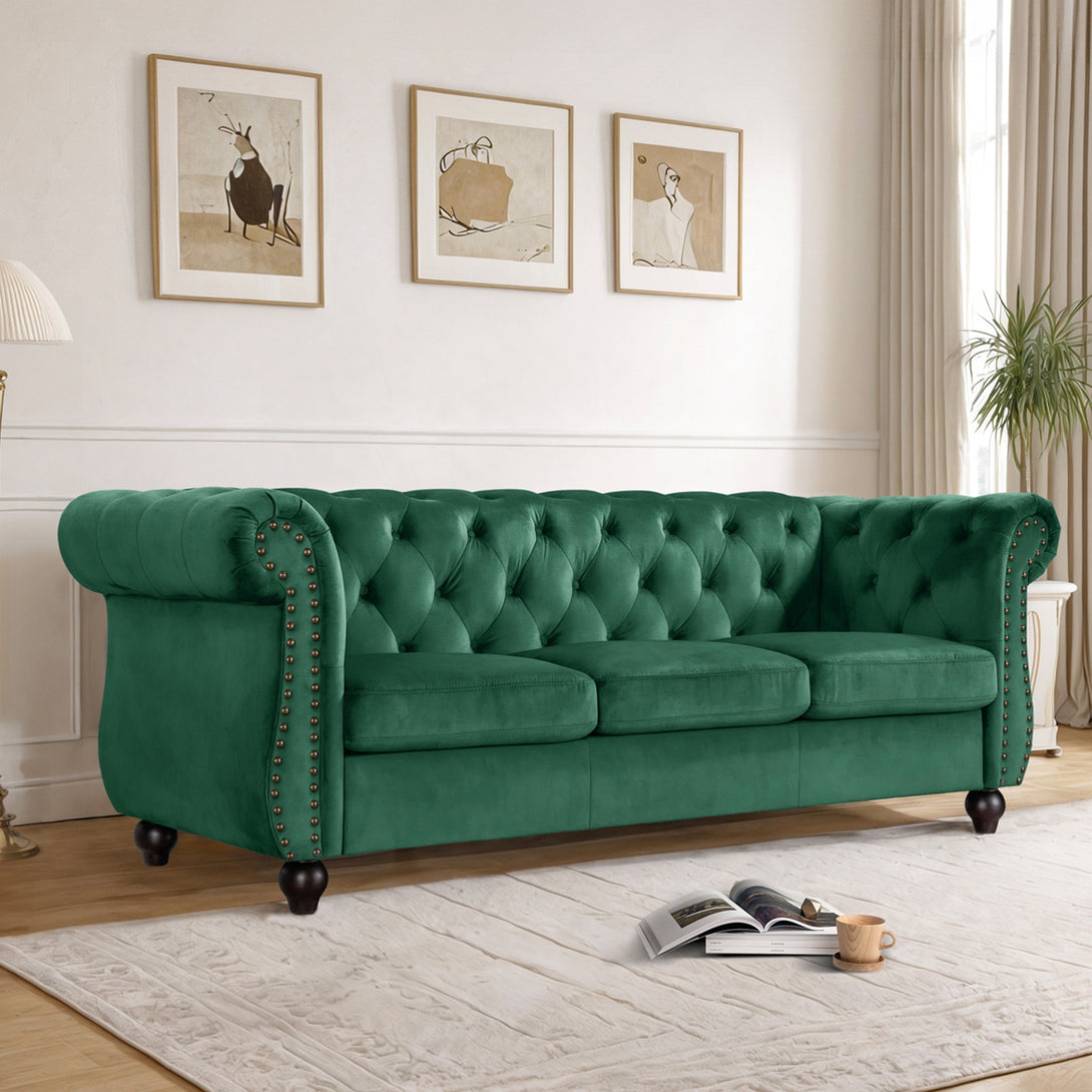 Emily Velvet 3 Seater Sofa - Green