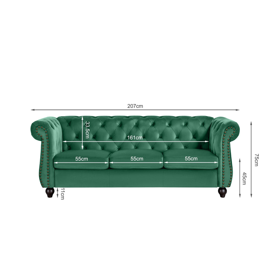 Emily Velvet 3 Seater Sofa - Green