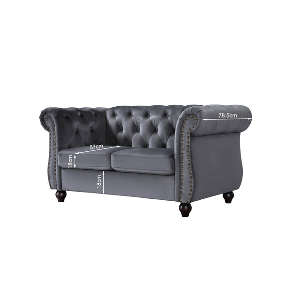 Emily Velvet 2 Seater Sofa - Grey